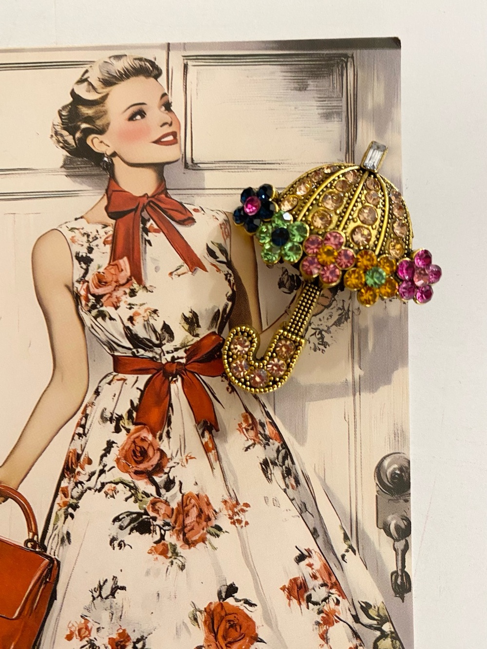 Glamorous Vintage Style Umbrella Brooch/Pin NWOT! - Picture 2 of 2